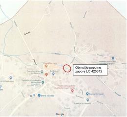 Območje popolne zapore mostu na Poštajah